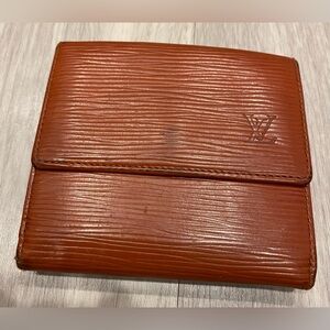 Louis Vuitton Epi Porte Feiulle Elise Credit Leather Trifold Wallet Coffee Brown